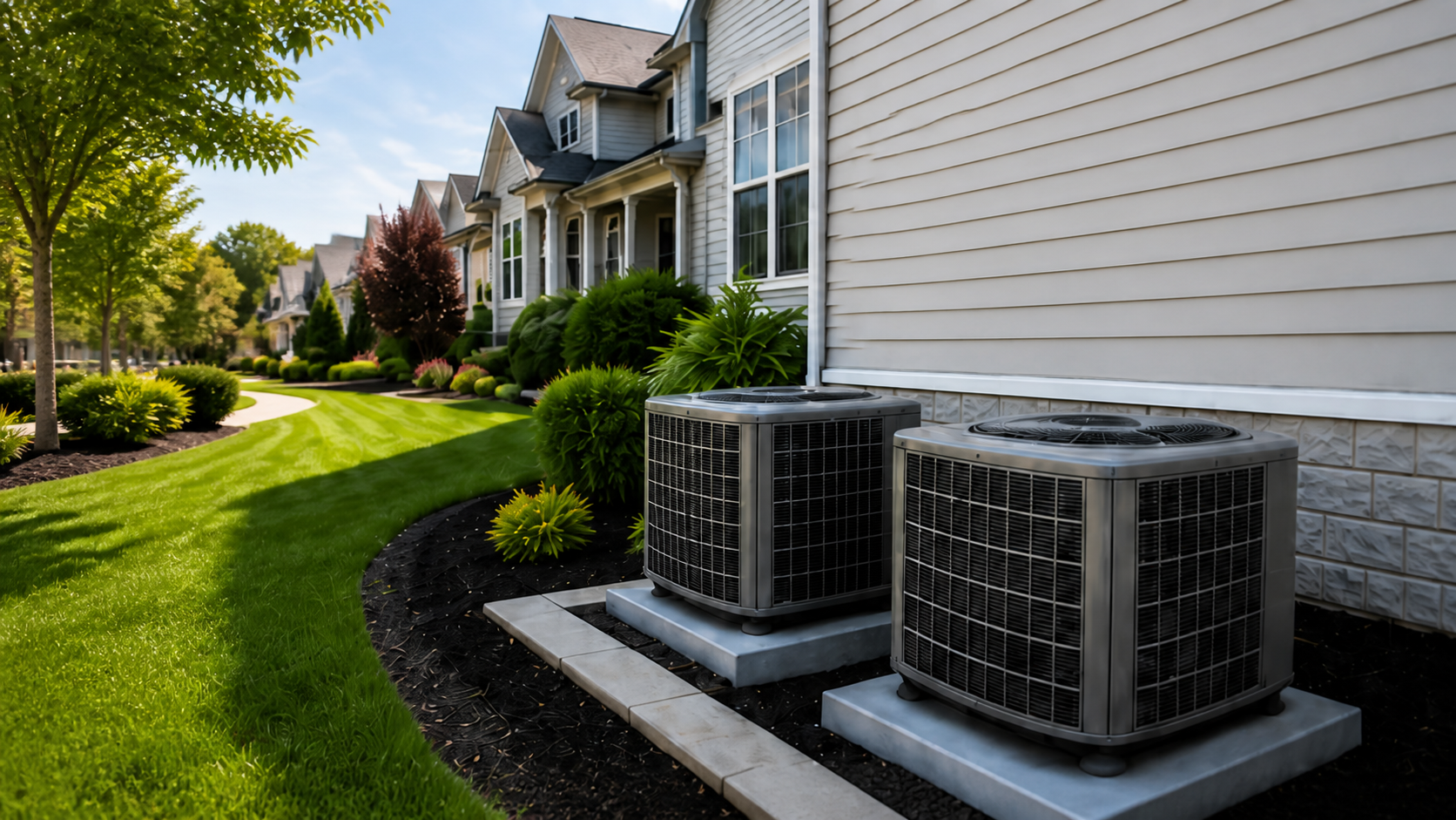 Residential home with outdoor HVAC condensers
